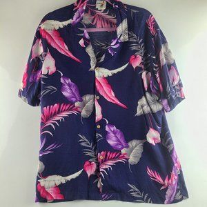 Vintage Hobie Hawaiian Floral Button Up Shirt Made In USA - Large